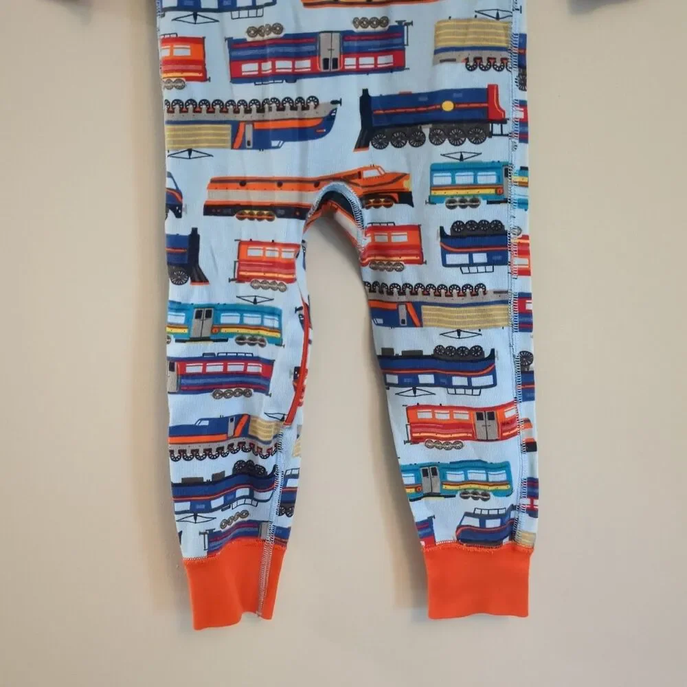 Hanna Andersson Blue Orange Train Organic Cotton Pajamas Sleeper - Boys 90 3T